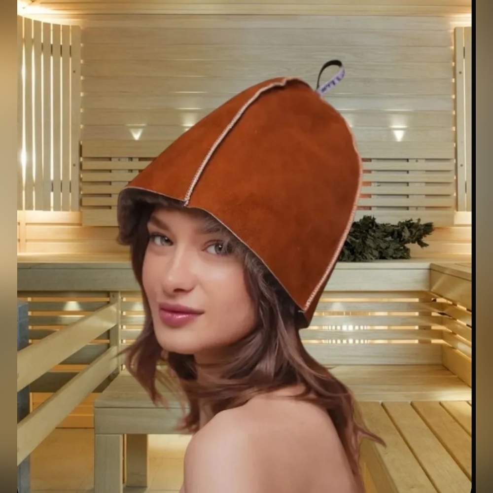 Genuine Sheep Fur Suede Sauna Hat Unisex